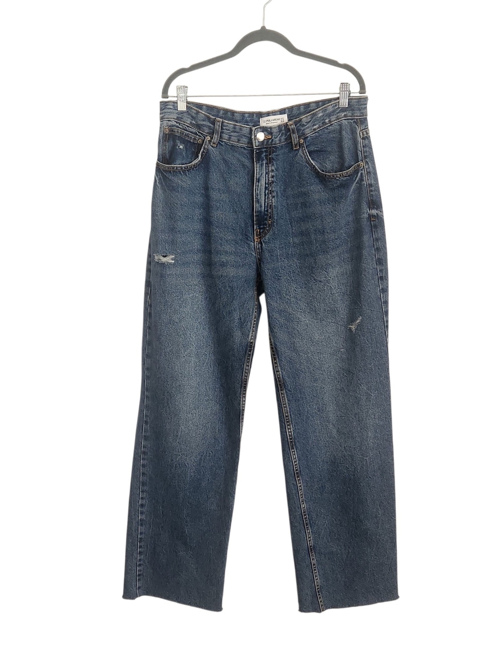 Pull&Bear Distressed Wide Leg Jeans with Raw Edge Hem Size 10 Flaw